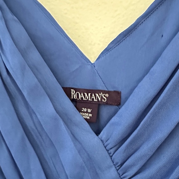 Blue Pleated V-Neck formal  Dress - Picture 2 of 6